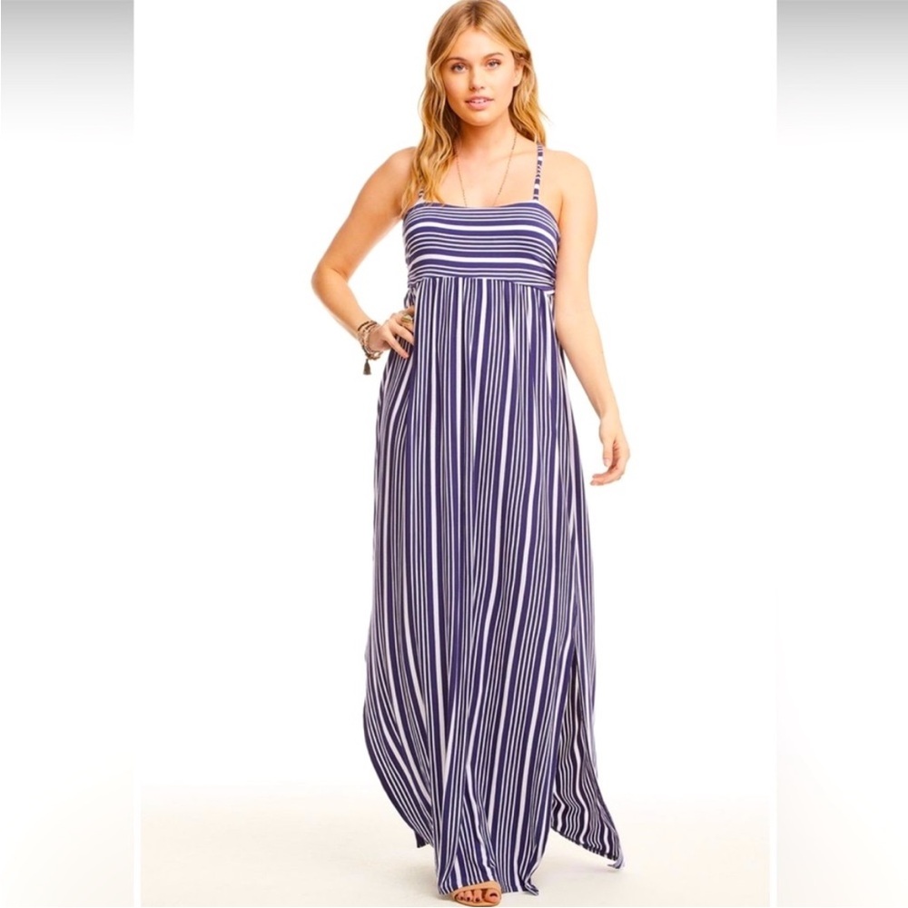 Chaser White and Blue Maxi Sundress with Spaghetti Straps
